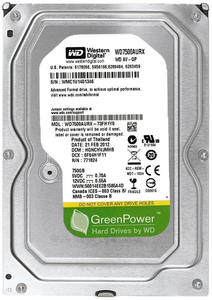 WD7500AURX-73FH1Y0 Western Digital AV-GP 750GB 5400RPM SATA 3Gbps 64MB Cache 3.5-inch Internal Hard Drive