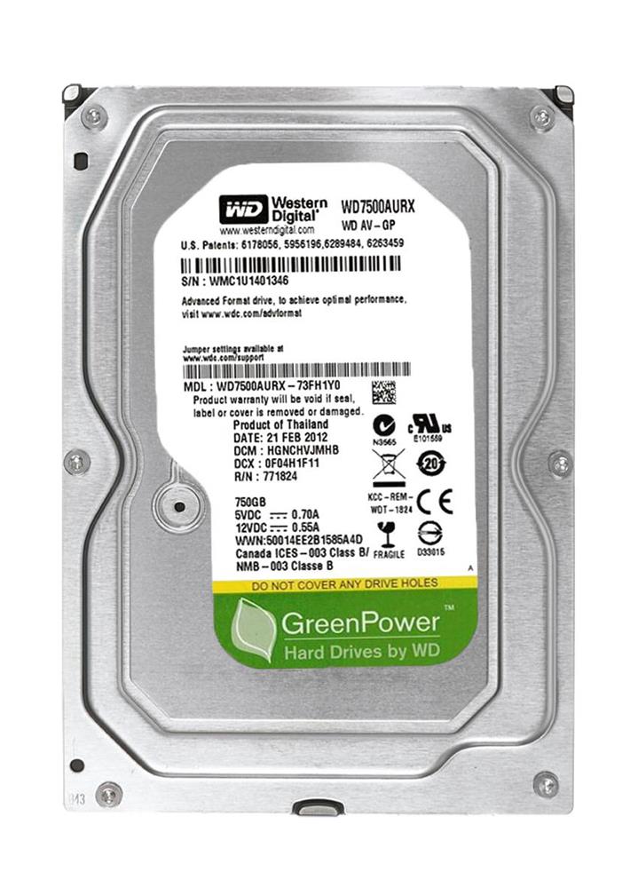 WD7500AURX-73FH1YO Western Digital AV-GP 750GB 5400RPM SATA 3Gbps 64MB Cache 3.5-inch Internal Hard Drive