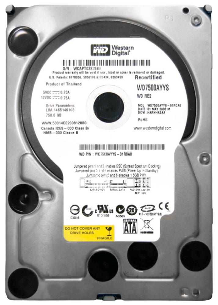 WD7500AYYS-01RCA0 Western Digital RE2 750GB 7200RPM SATA 3Gbps 16MB Cache 3.5-inch Internal Hard Drive