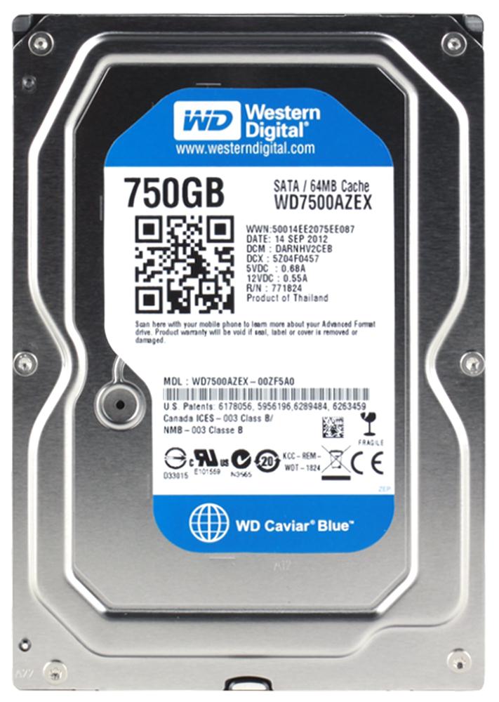 WD7500AZEX-00ZF5A0 Western Digital Caviar Blue 750GB 7200RPM SATA 6Gbps 64MB Cache 3.5-inch Internal Hard Drive