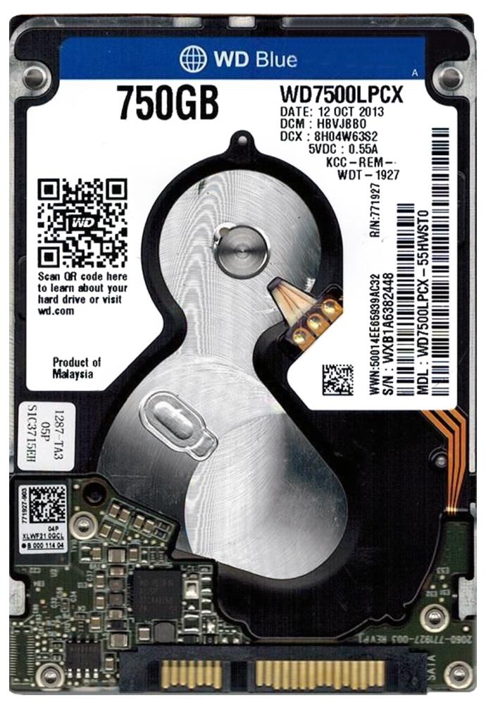 WD7500LPCX-55HWST0 Western Digital Blue 750GB 5400RPM SATA 6Gbps 16MB Cache 2.5-inch Internal Hard Drive