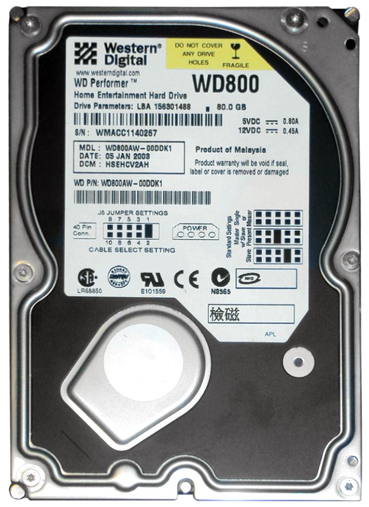WD800AW Western Digital Performer 80GB 5400RPM ATA-100 2MB Cache 3.5-inch Internal Hard Drive