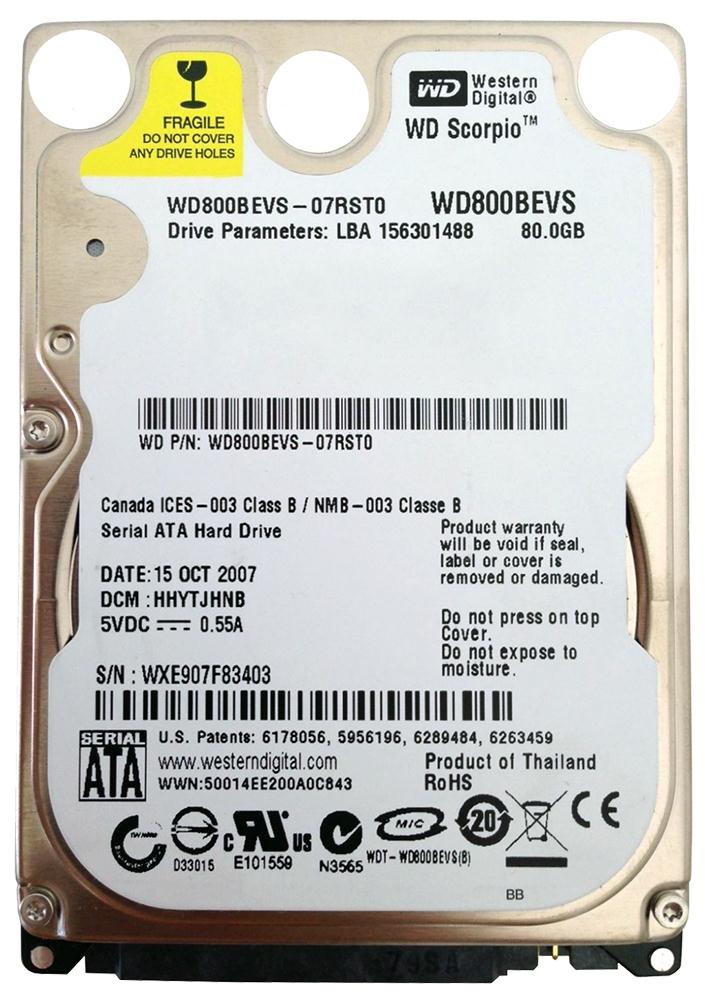 WD800BEVS Western Digital Scorpio Blue 80GB 5400RPM SATA 1.5Gbps 8MB Cache 2.5-inch Internal Hard Drive