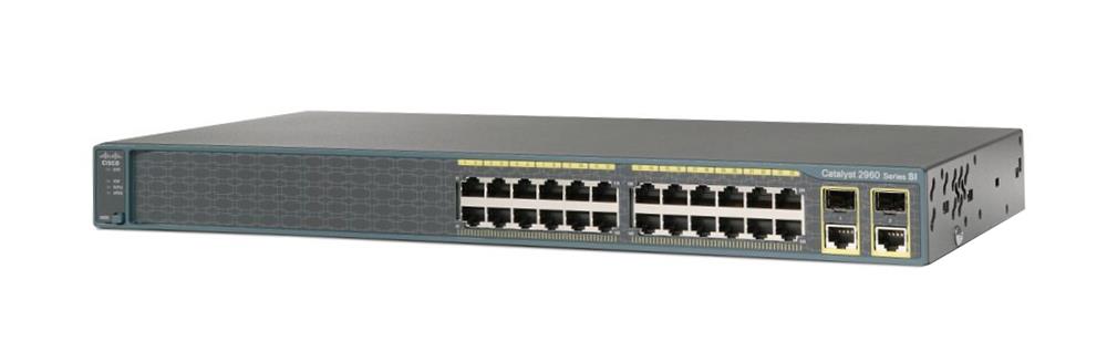 WS-C2960+24LC-S Cisco Catalyst 2960 Plus 24-Ports 10/100/1000Base-T RJ-45 Manageable Layer2 Rack-mountable 1U Fast Ethernet Switch with 8x PoE (RJ-45) Ports and 2x Shared SFP Slots and 2 x Gigabit Ethernet Uplink Ports (Refurbished)