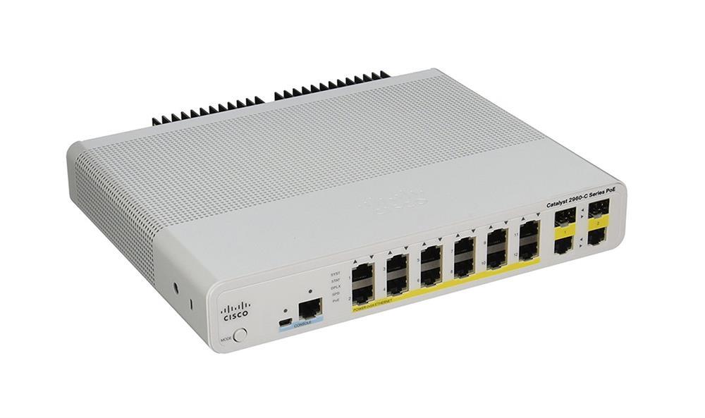WS-C2960C-12PCL-RF Cisco Catalyst 2960C-12PC-L 12-Ports 10/100/1000Base-T RJ-45 PoE Manageable Layer2 Rack-mountable, Desktop and Wall Mountable Ethernet Switch with 2x Gigabit Ethernet Uplink Ports and 2x Shared SFP Slots (Refurbished)