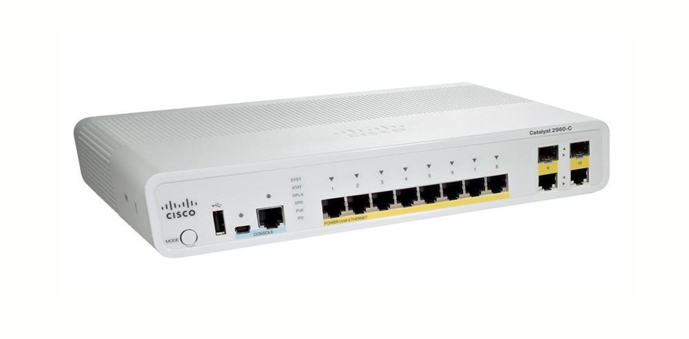 WS-C2960C-8PC-L-DB Cisco Catalyst Switch 8-Ports 10/100/1000Base-T RJ-45 PoE Manageable Layer2 Switch with 2x Gigabit Ethernet Uplink Ports and 2x Shared SFP Slots (Refurbished)