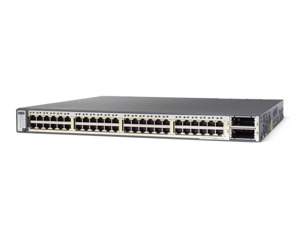WS-C3750E-48PD-SF-RF Cisco 48-Ports 10/100/1000 RJ-45 PoE Multi Layer Stackable Ethernet Switch with 2x Uplink Ports (Refurbished)