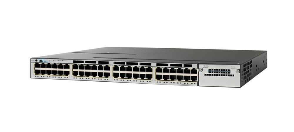 WS-C3750X-48PFE-RF Cisco Catalyst 3750X-48PF 48-Ports 10/100/1000Base-T RJ-45 PoE+ Manageable Layer2 Rack-mountable 1U Stackable Ethernet Switch with 2x Expansion Slots (Refurbished)