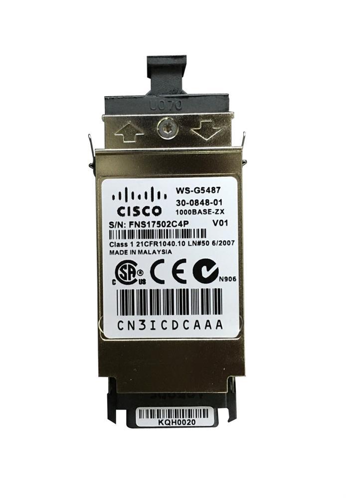 WS-G5487 Cisco 1Gbps 1000Base-ZX Single-Mode Fiber 70km 1550nm Duplex SC Connector GBIC Transceiver Module