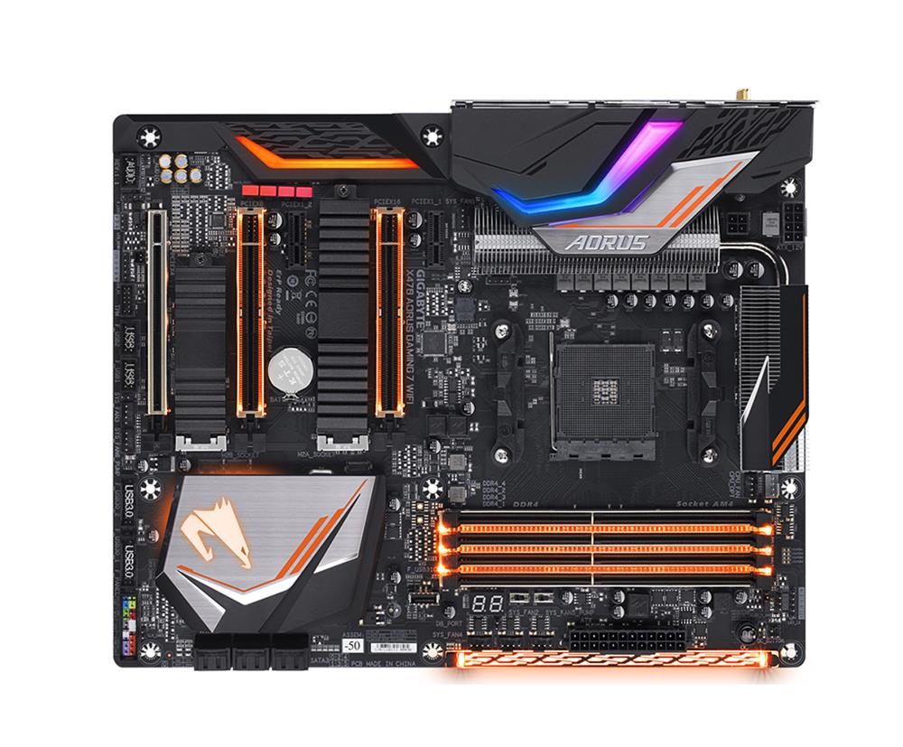 X470AORUSGAMING7WIFI50rev11 Gigabyte Socket AM4 AMD X470 Chipset AMD Ryzen Processors Support DDR4 4x DIMM 6x SATA 6.0Gb/s ATX Motherboard (Refurbished)