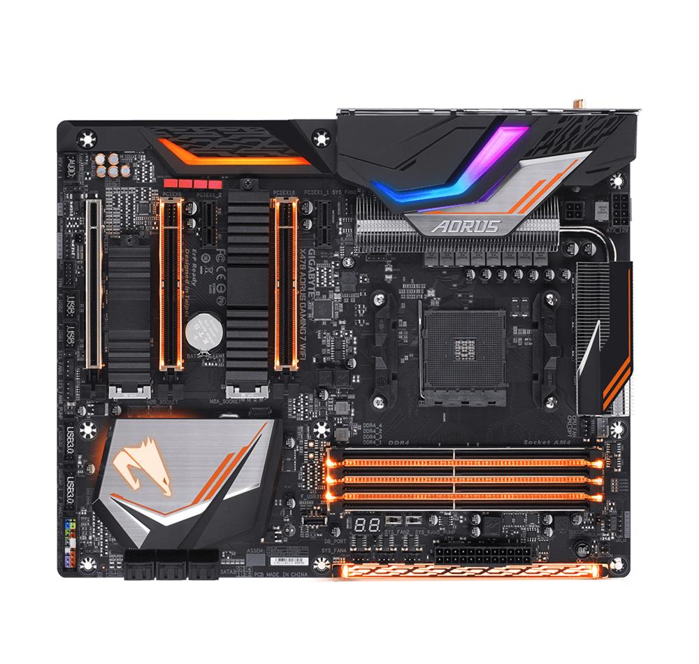 X470AORUSGAMING7WIFIrev11 Gigabyte Socket AM4 AMD X470 Chipset AMD Ryzen Processors Support DDR4 4x DIMM 6x SATA 6.0Gb/s ATX Motherboard (Refurbished)