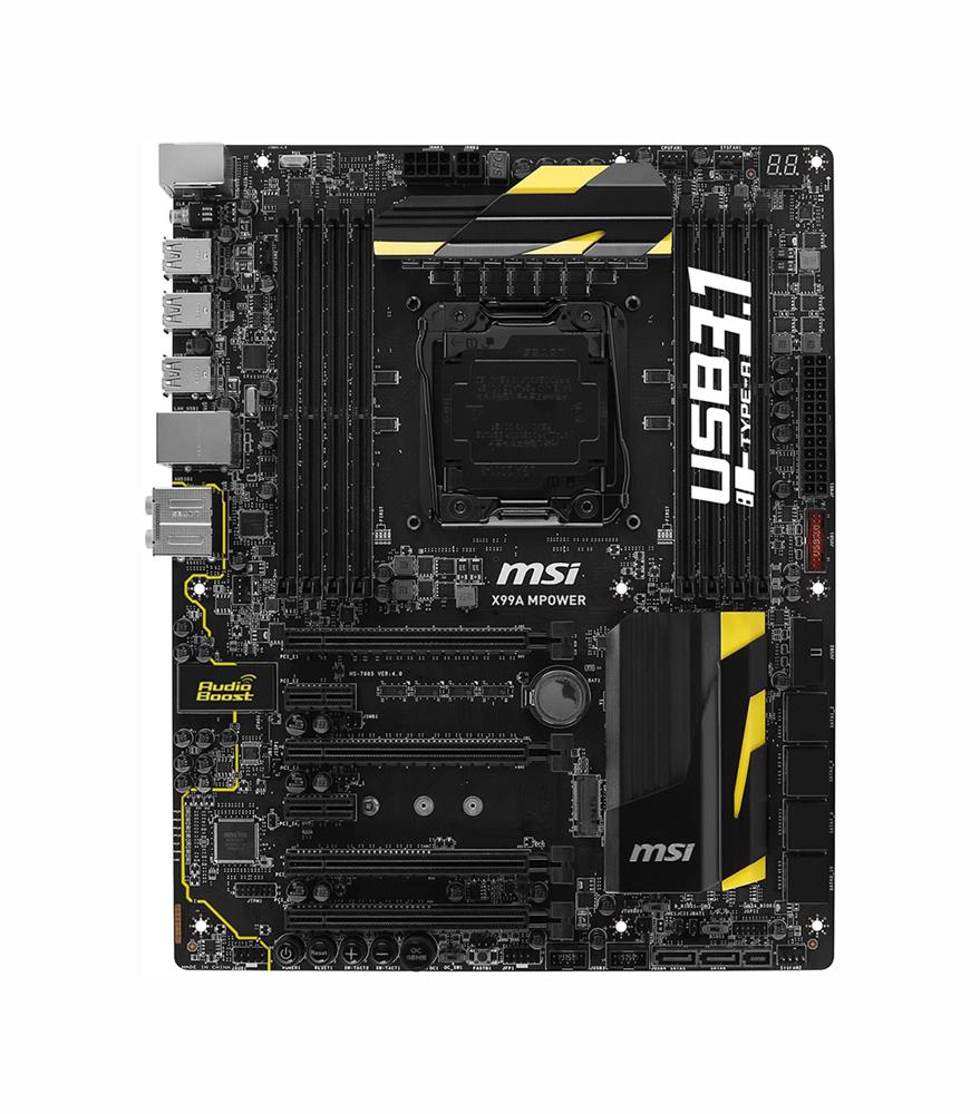 X99A MPOWER MSI Socket 2011-3 Intel X99 Chipset Core i7 Extreme Edition Processors Support DDR4 8x DIMM 10x SATA 6.0Gb/s Extended-ATX Motherboard (Refurbished)