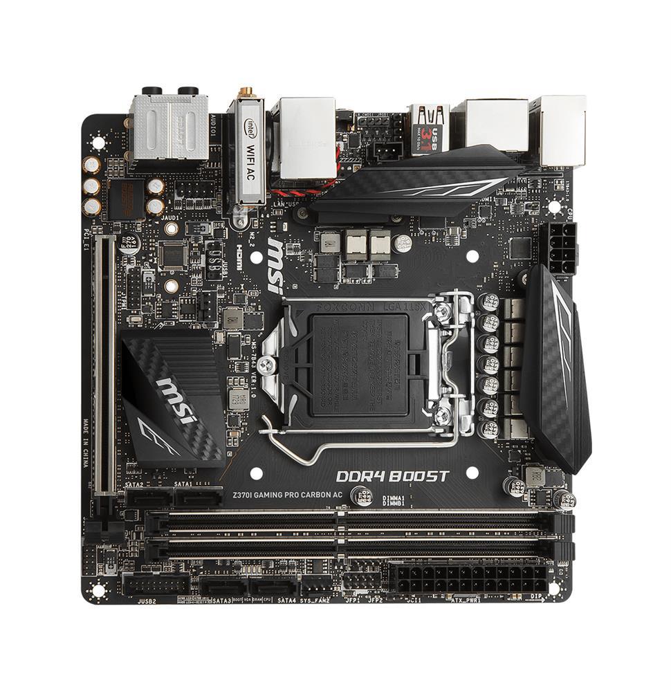 Z370I GAMING PRO CARBON AC MSI Socket LGA 1151 Intel Z370 Chipset 8th Generation Core i7 / i5 / i3 / Pentium / Celeron Processors Support DDR4 2x DIMM 4x SATA 6.0Gb/s Mini-ITX Motherboard (Refurbished)