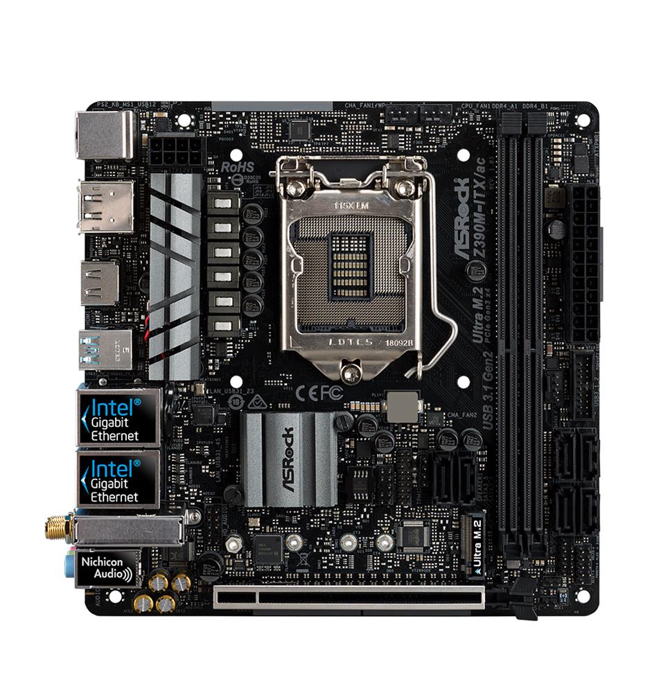 Z390M-ITX/AC ASRock Socket LGA 1151 Intel Z390 Chipset 9th & 8th Generation Core i7 / i5 / i3 Processors Support DDR4 2x DIMM 6x SATA3 6.0Gb/s Mini-ITX Motherboard (Refurbished)