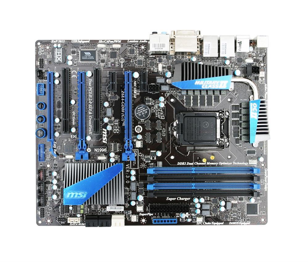 Z68A-GD80G3 MSI Z68A-GD80 (G3) Socket LGA 1155 Intel Z68 Chipset Core i7 / i5 / i3 Processors Support DDR3 4x DIMM 3x SATA 6.0Gb/s ATX Motherboard (Refurbished)