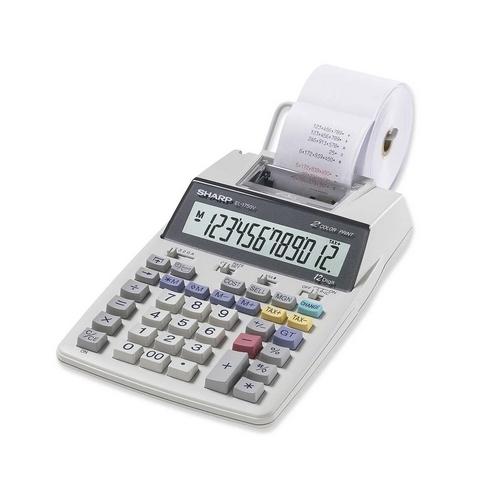 EL1750V Sharp Printing Calculator 2 Line(s) 12 Character(s) LCD Battery, Power Adapter Powered White (Refurbished)