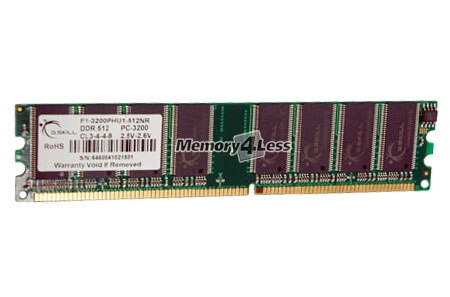 F1-3200PHU1-512NR G.SKILL 512MB PC3200 DDR-400MHz non-ECC Unbuffered CL3 (3-4-4-8) 184-Pin DIMM Memory Module