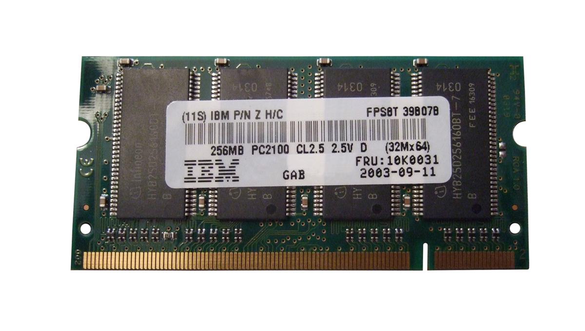 10K0031 IBM 256MB PC2100 DDR-266MHz non-ECC Unbuffered CL2.5 200-Pin SoDimm Memory Module