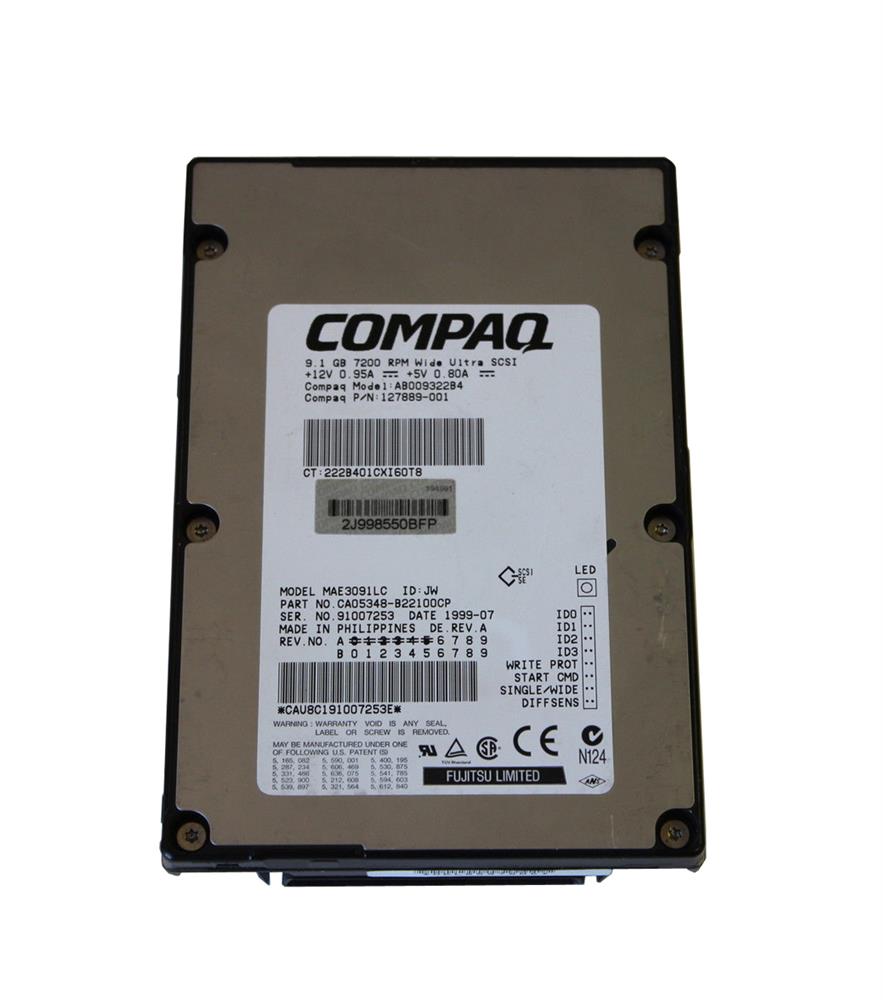 127889-001 Compaq 9.1GB 7200RPM SCSI Wide Ultra2 Hot Swap 80-Pin 3.5-Inch Internal Hard Drive