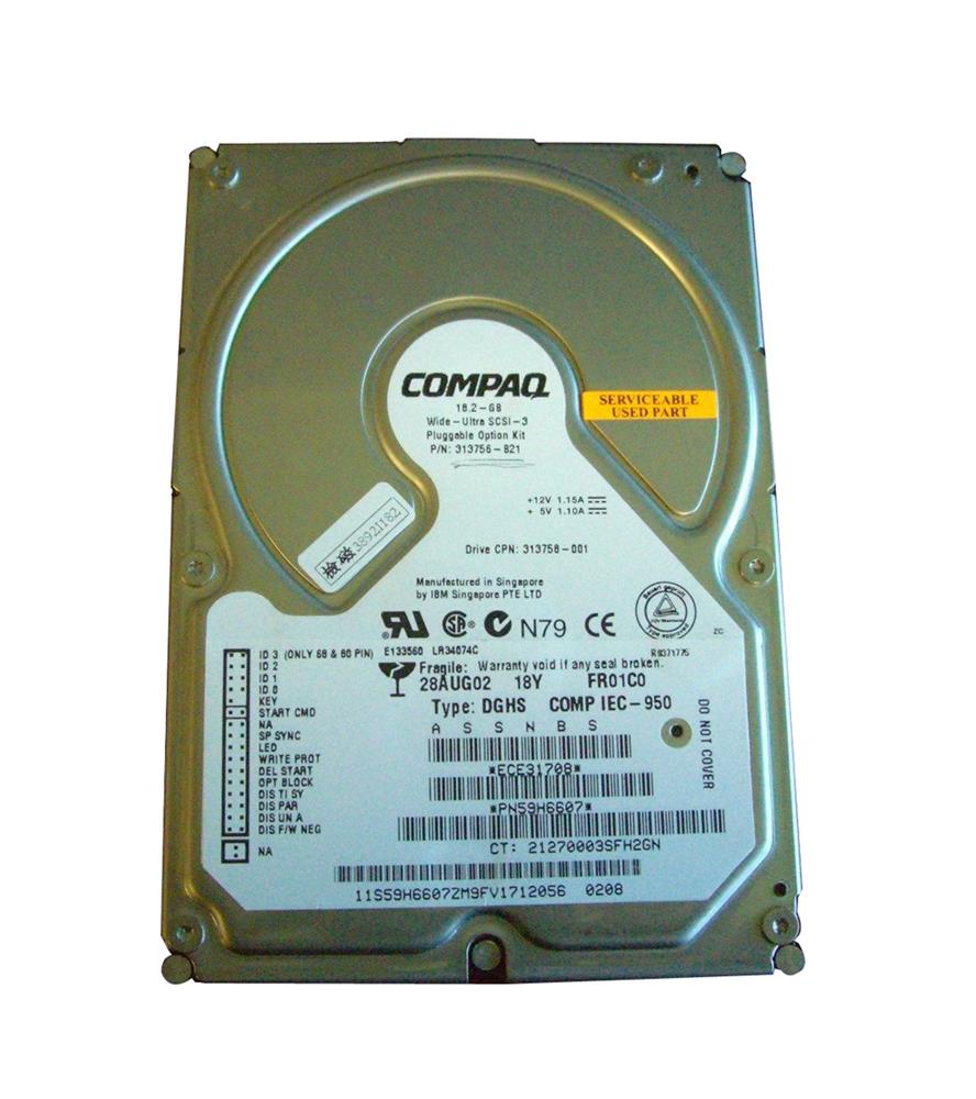 313758-001 Compaq 18.2GB U3 SCSI SCA Hard Disk Drive