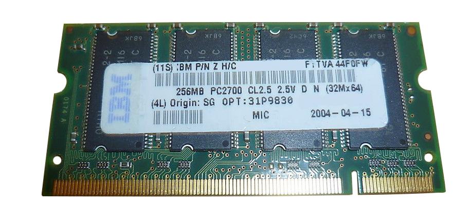 31P9830 IBM 256MB PC2700 DDR-333MHz non-ECC Unbuffered CL2.5 200-Pin SoDimm Memory Module