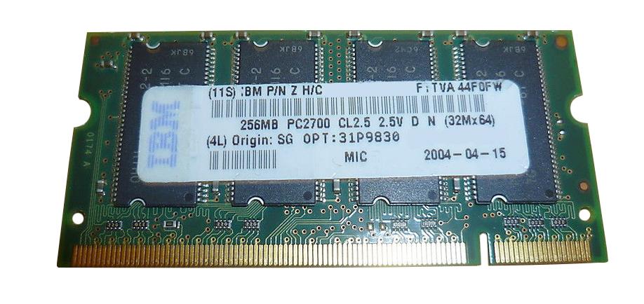 31P9830 IBM 256MB PC2700 DDR-333MHz non-ECC Unbuffered CL2.5 200-Pin SoDimm Memory Module