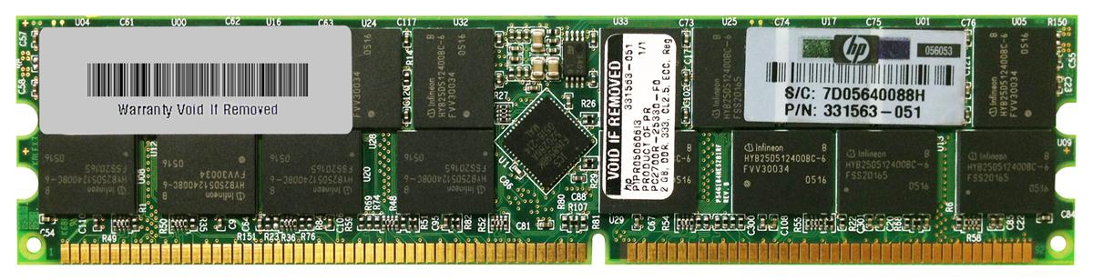 331563-051 HP 2GB PC2700 DDR-333MHz Registered ECC CL2.5 184-Pin DIMM 2.5V Memory Module for ProLiant ML350 / DL360 G4 Server