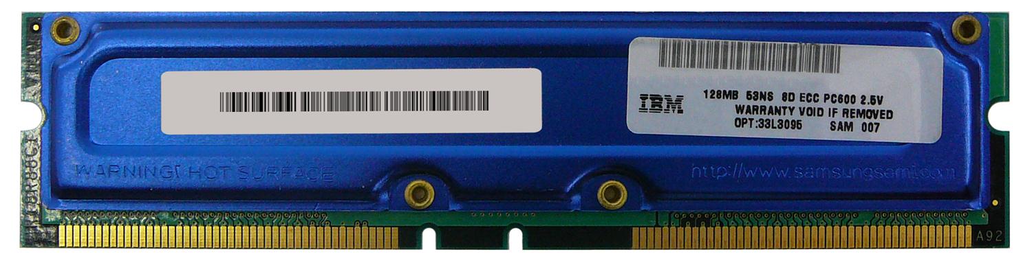 33L3095 IBM 128MB PC600 600MHz ECC 53ns 184-Pin RDRAM RIMM Memory Module