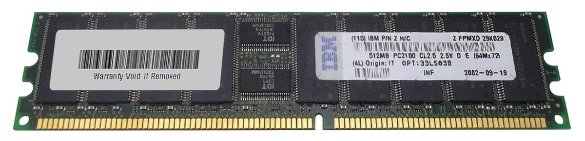 33L5038 IBM 512MB PC2100 DDR-266MHz Registered ECC CL2.5 184-Pin DIMM 2.5V Memory Module