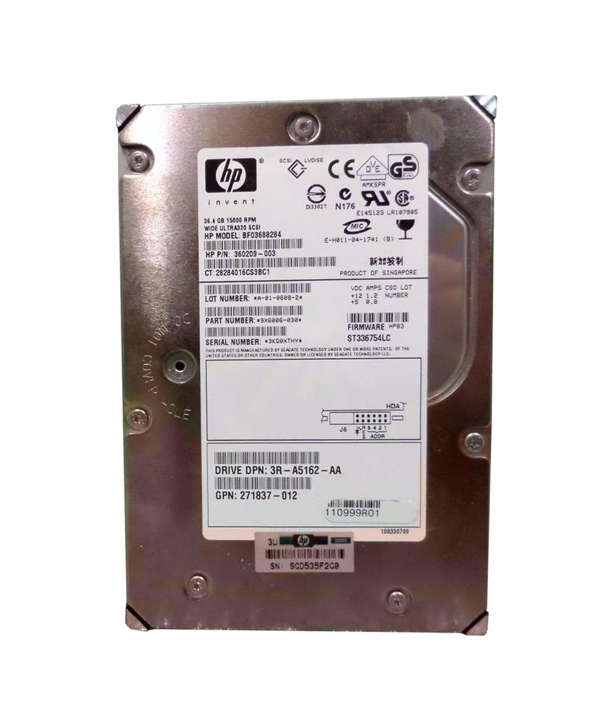 360209-003 HP 36.4GB 15000RPM Ultra-320 SCSI 80-Pin LVD Hot Swap 3.5-inch Internal Hard Drive