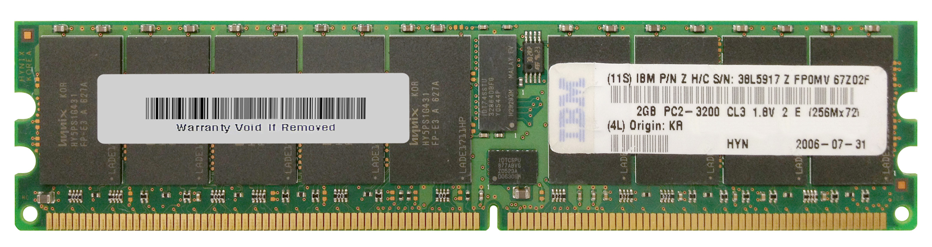 38L5917 IBM 2GB PC2-3200 DDR2-400MHz ECC Registered CL3 240-Pin DIMM Single Rank Memory Module