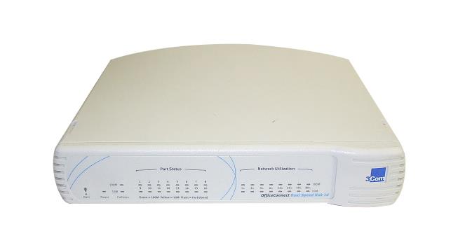 3C16751B 3Com OfficeConnect Dual Speed 16-Port Hub 16 x 10/100Base-TX Stackable Ethernet Hub (Refurbished)