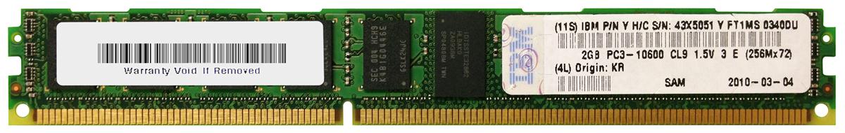 43X5051 IBM 4GB Kit (2 x 2GB) PC3-10600 DDR3-1333MHz ECC Registered CL9 240-Pin DIMM Single Rank Memory