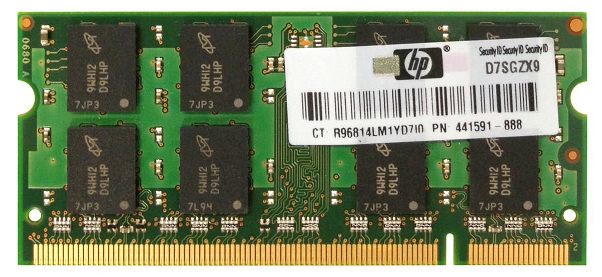 441591-888 HP 2GB PC2-6400 DDR2-800MHz non-ECC Unbuffered CL6 200-Pin SoDimm Dual Rank Memory Module