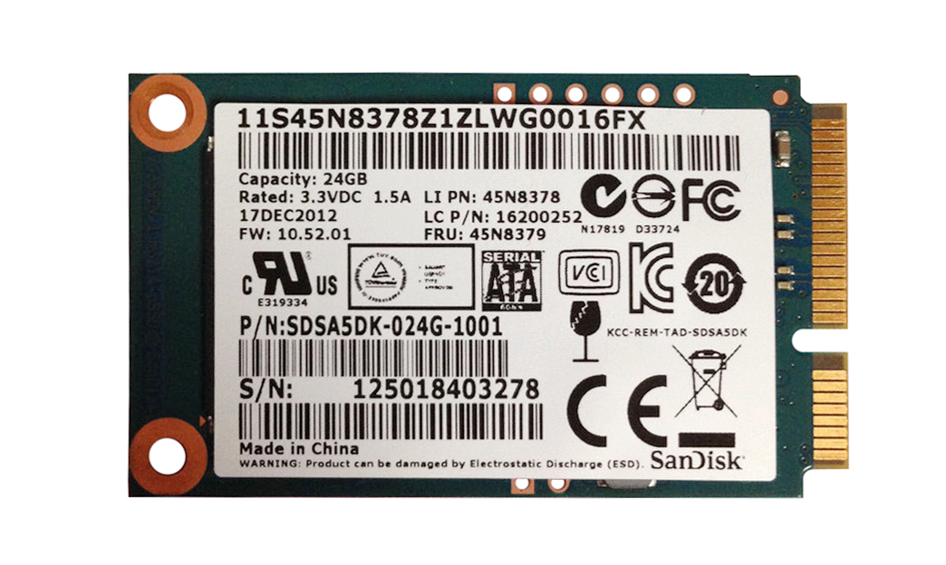 45N8379 Lenovo 24GB MLC SATA 6Gbps mSATA Internal Solid State Drive (SSD) for ThinkPad