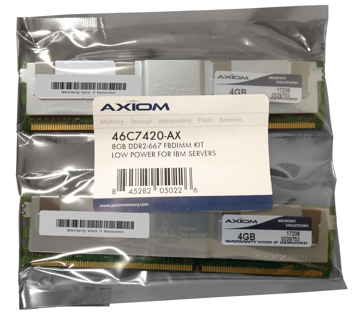 46C7420-AX Axiom 8GB (2 X 4GB) PC2-5300 DDR2-667MHz ECC Fully Buffered CL5 240-Pin DIMM 1.55V Low Voltage Quad Rank Memory
