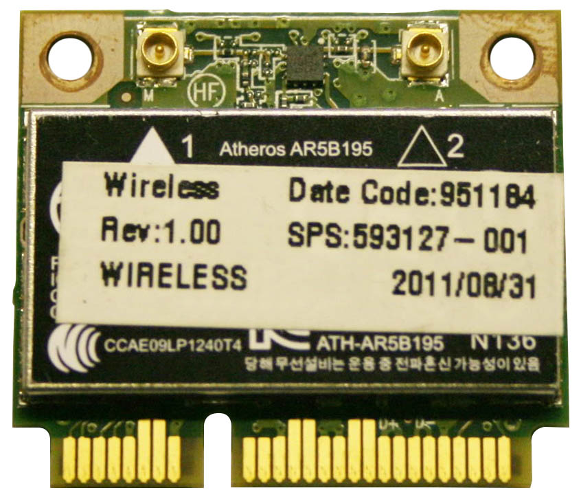 593127-001 HP Atheros AR5B195 Mini PCI-Express 802.11b/g/n WiFi Wireless Lan (WLAN) Network Adapter with Integrated BlueTooth