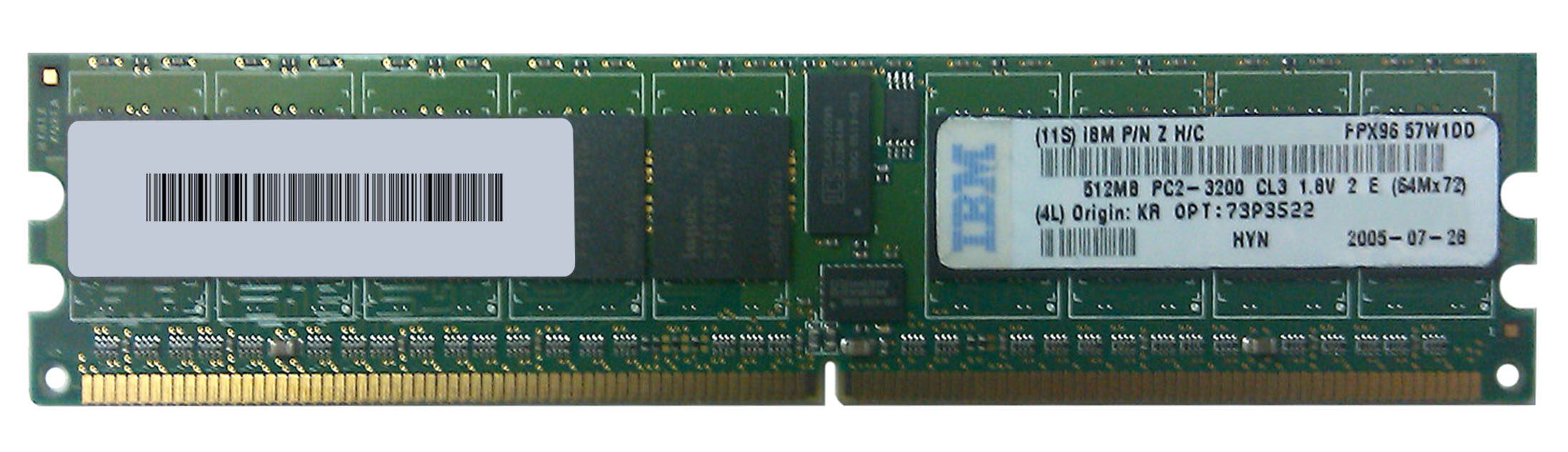 73P3522 IBM 1GB Kit (2 X 512MB) PC2-3200 DDR2-400MHz ECC Registered CL3 240-Pin DIMM Single Rank Memory