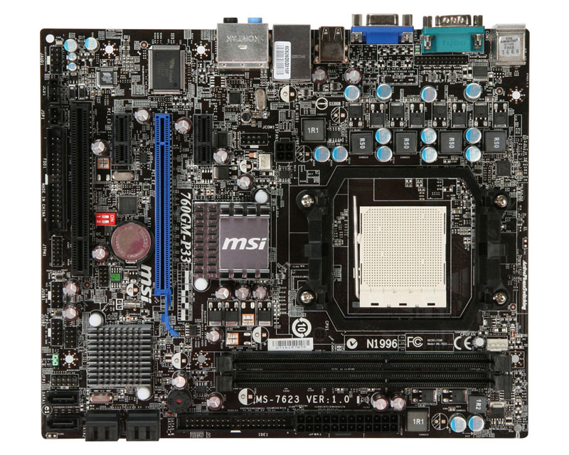 760GM-P33 MSI Socket AM3 AMD 760G + SB710 Chipset AMD Phenom II/ AMD Athlon II/ AMD Sempron Processors Support DDR3 2x DIMM 6x SATA 3.0Gb/s Micro-ATX Motherboard (Refurbished)
