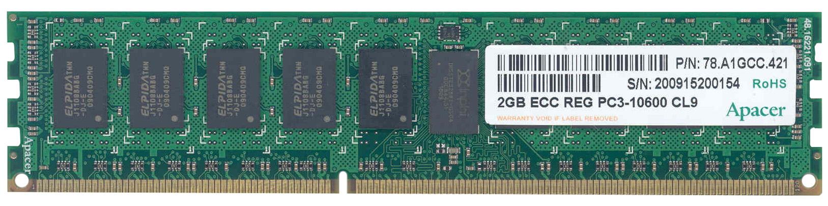78.A1GCC.421 Apacer 2GB PC3-10600 DDR3-1333MHz ECC Registered CL9 240-Pin DIMM Dual Rank Memory Module