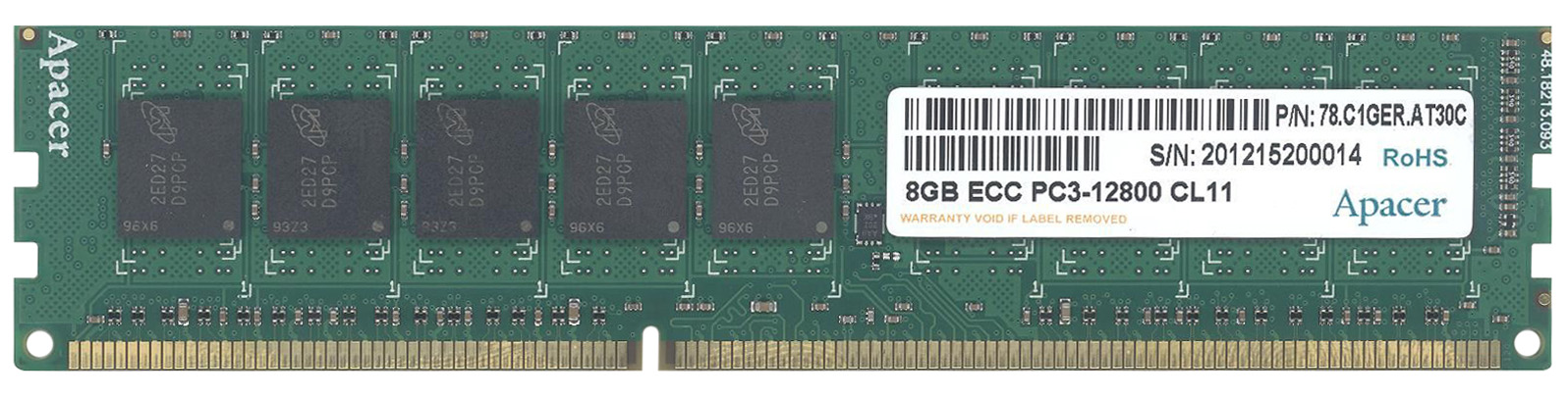 78.C1GER.AT30C Apacer 8GB PC3-12800 DDR3-1600MHz ECC Unbuffered CL11 240-Pin DIMM Dual Rank Memory Module