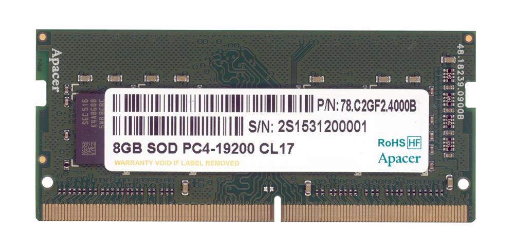 78.C2GF2.4000B Apacer 8GB PC4-19200 DDR4-2400MHz non-ECC Unbuffered CL17 260-Pin SoDimm 1.2V Single Rank Memory Module