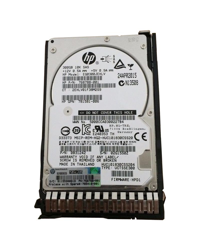 785410-001 HP 300GB 10000RPM SAS 12Gbps Hot Swap 2.5-inch Internal Hard Drive with Smart Carrier