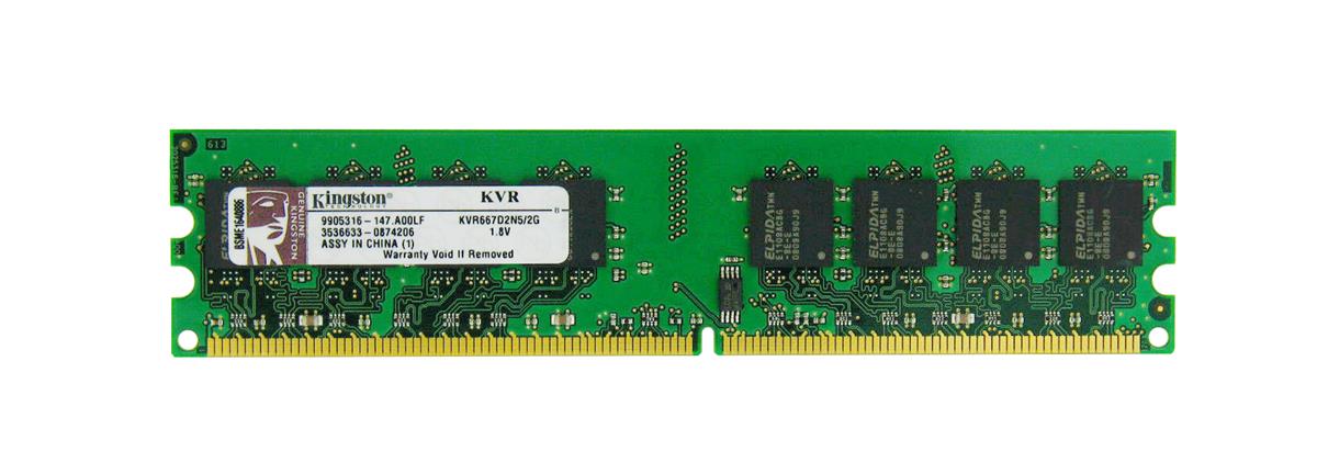 9905316-147.A00LF Kingston 2GB PC2-5300 DDR2-667MHz non-ECC Unbuffered CL5 240-Pin DIMM Dual Rank Memory Module