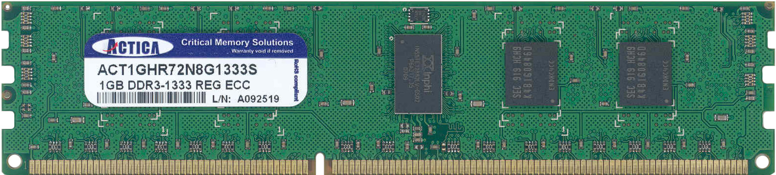ACT1GHR72N8G1333S ACTICA 1GB PC3-10600 DDR3-1333MHz ECC Registered CL9 240-Pin DIMM Single Rank Memory Module