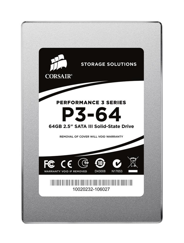 CSSD-P364GB2-BRKT Corsair Performance P3-64 Series 64GB MLC SATA 6Gbps 2.5-inch Internal Solid State Drive (SSD)
