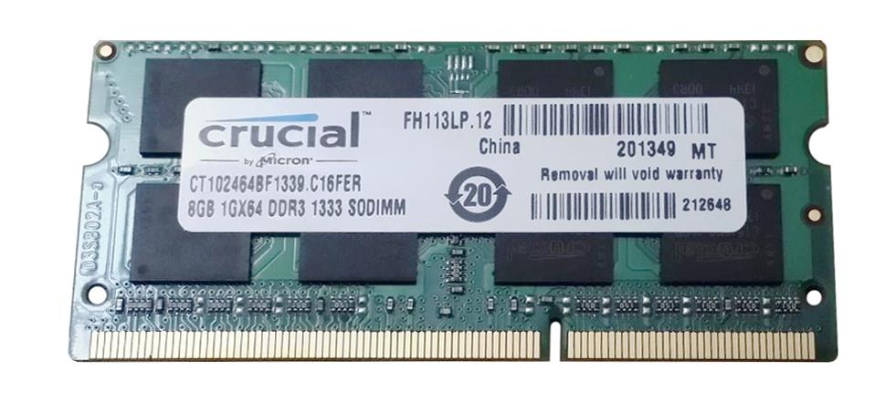 CT102464BF1339.C16FER Crucial 8GB PC3-10600 DDR3-1333MHz non-ECC Unbuffered CL9 204-Pin SoDimm 1.35V Low Voltage Dual Rank Memory Module