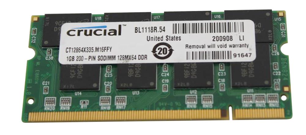 Crucial 1GB PC2700 DDR333 SODIMM – 200-Pin, 2.5V, Low Density Laptop RAM