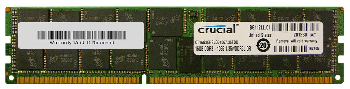 CT16G3ERSLQ81067.36FDD Crucial 16GB PC3-8500 DDR3-1066MHz Registered ECC CL7 240-Pin DIMM 1.35V Low Voltage Quad Rank Memory Module