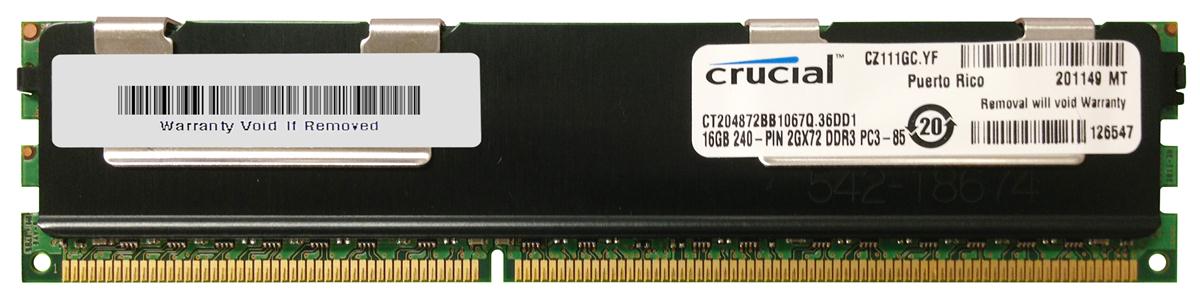 CT204872BB1067Q Crucial 16GB PC3-8500 DDR3-1066MHz Registered ECC CL7 240-Pin DIMM Quad Rank Memory Module